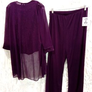 R&M Richards Pearl Tank & Pant Set  Matching Sheer Jacket size 12 color plum